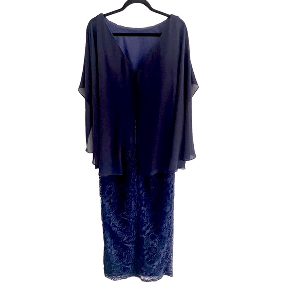 Js Collections Womens  Leah Capelet Column Gown, Blue size 6 - Picture 7 of 11